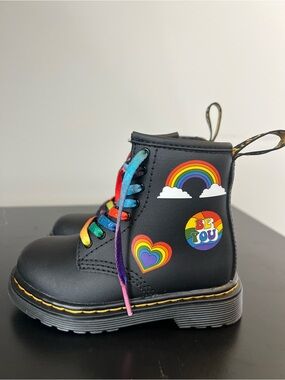 Black Kids Rainbow Lace-Up Boot with Pride Prints